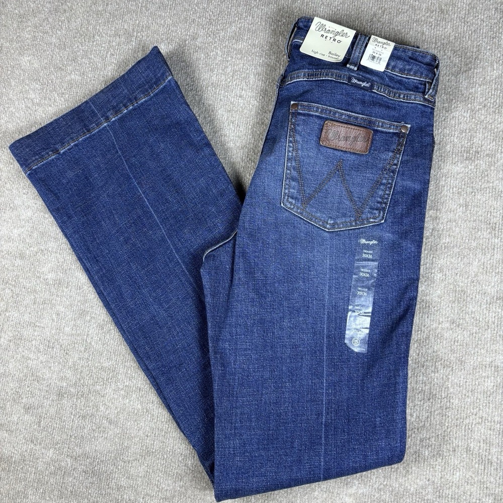Wrangler Retro Bailey High Rise Trouser Jeans Womens 30x36 Bootcut Dark Wash NWT